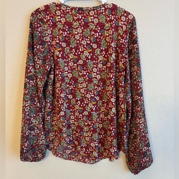 LOFT Red Floral Long Sleeve Top - Picture 3 of 3